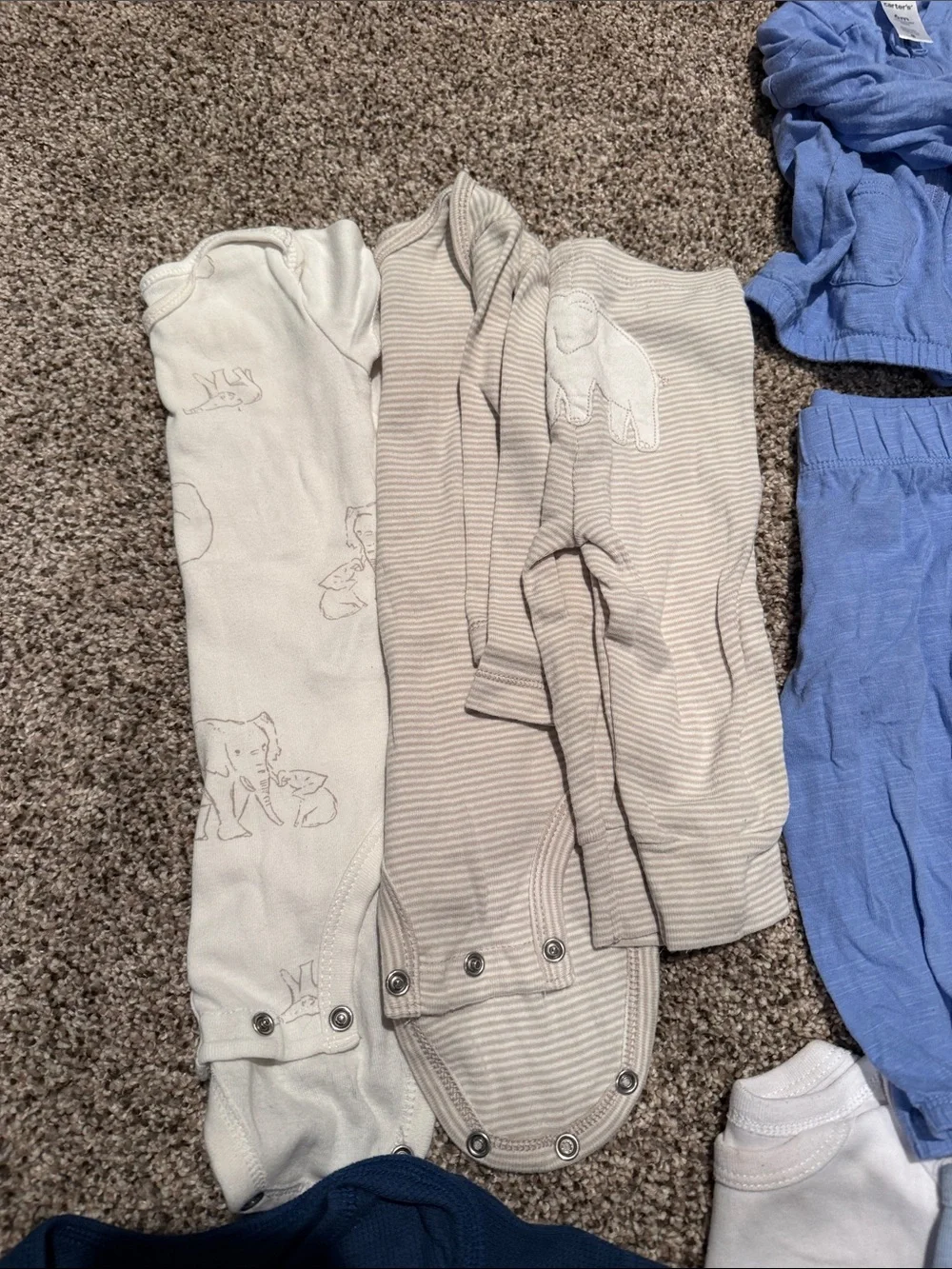 6M Mixed Baby Boy Onesies & Sleepers Bundle - Blue, Gray, Cream
